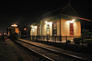 A NYS&W train passes the newly repainted Hawthorne Station.